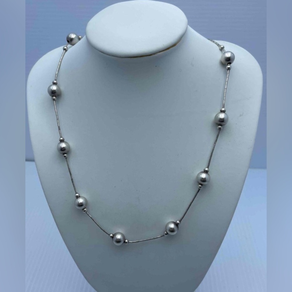 Liquid Silver with Sterling Beads 16” Necklace